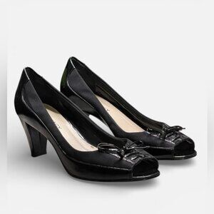 Ellen Tracy Jordan Black Lace Up Bow Peep Toe Heels